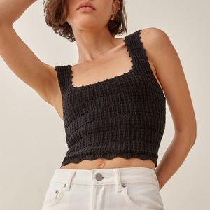 Reformation “Feste” Open Knit Tank Top, Black, Size L